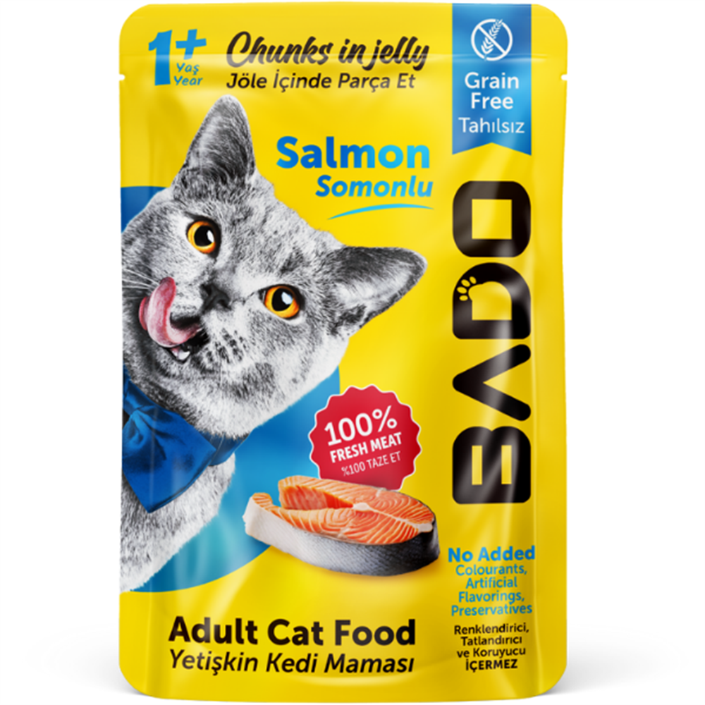 Bado Adult Cat Food Salmon Grain Free Somonlu Tahılsız Yetişkin Kedi Maması 85 Gr 