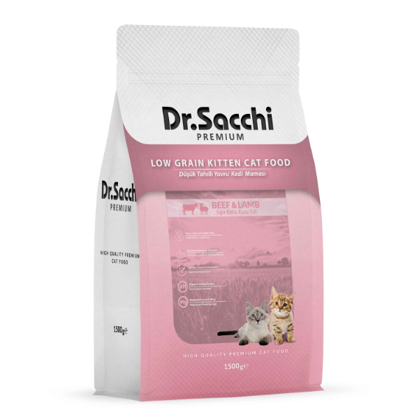 Dr.Sacchi Premium Sığır Etli ve Kuzu Etli Düşük Tahıllı Yavru Kedi Maması 1,5kg