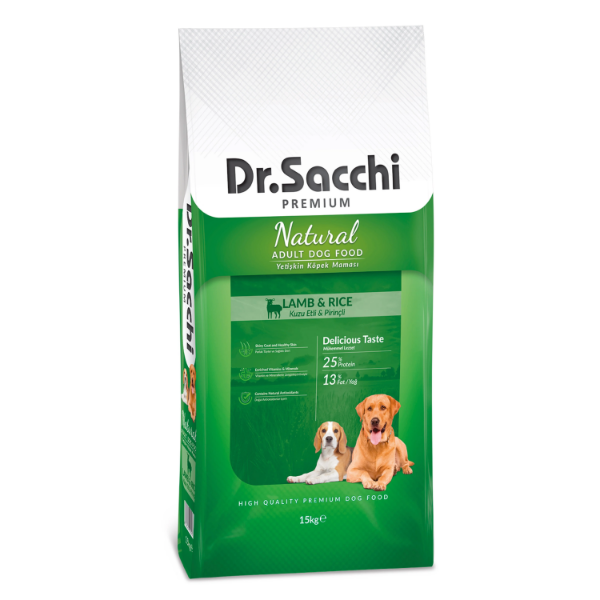 Dr. Sacchi Premium Natural Kuzu Etli ve Pirinçli Yetişkin Köpek Maması 15kg