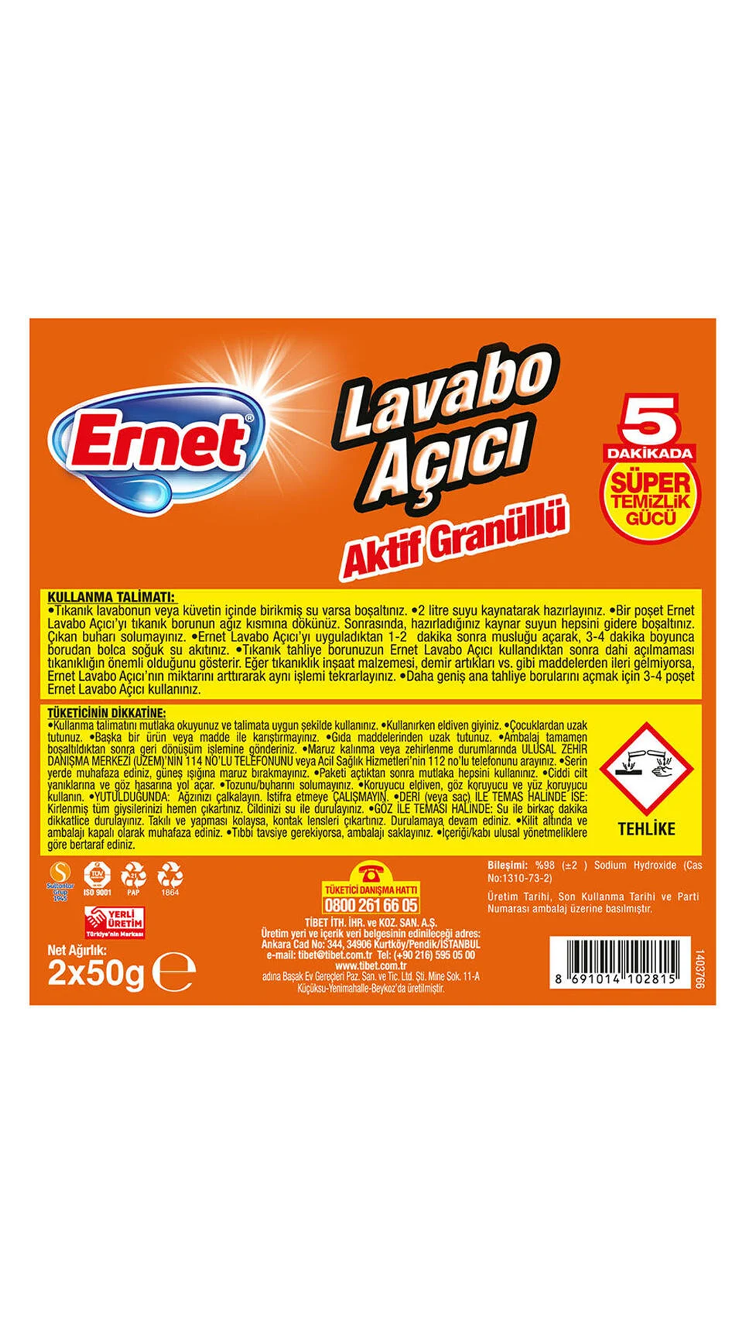 ERNET SÜP LAV. AÇ AKTİF GRANÜLLÜ 2X50 GR *24