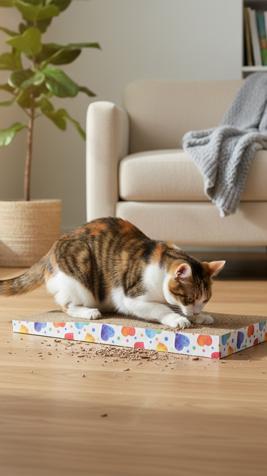 FLUFF KARTON KEDİ TIRMALAMA KALP DESENLİ