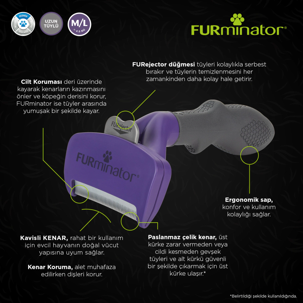 Furminator Kedi Tarağı - Uzun Tüylü Kediler için L