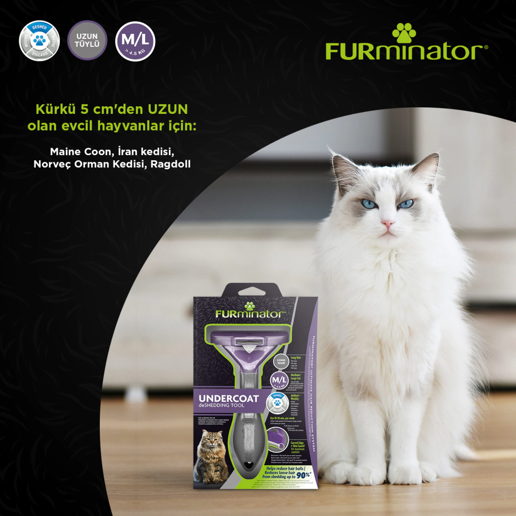 Furminator Kedi Tarağı - Uzun Tüylü Kediler için L