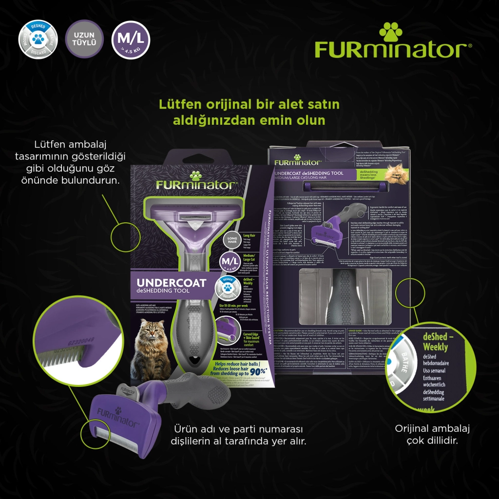 Furminator Kedi Tarağı - Uzun Tüylü Kediler için L
