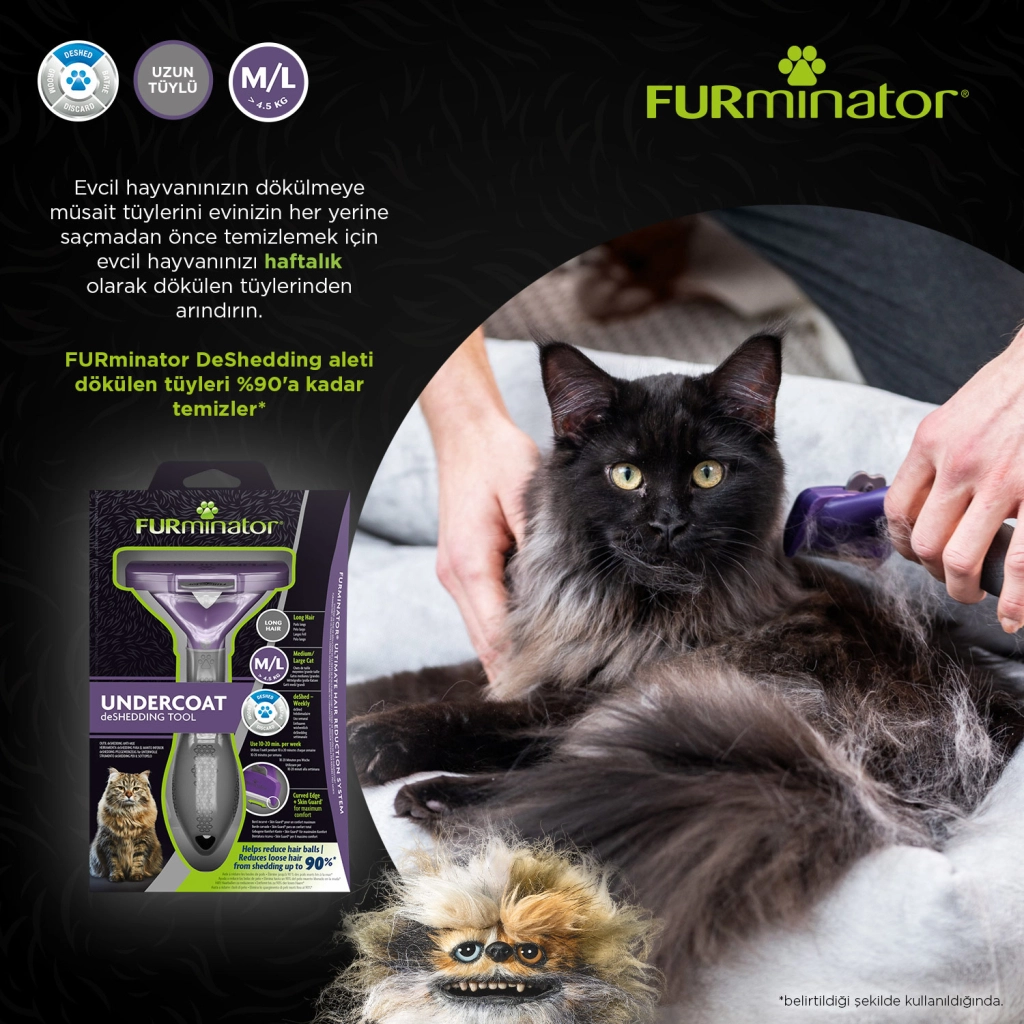 Furminator Kedi Tarağı - Uzun Tüylü Kediler için L