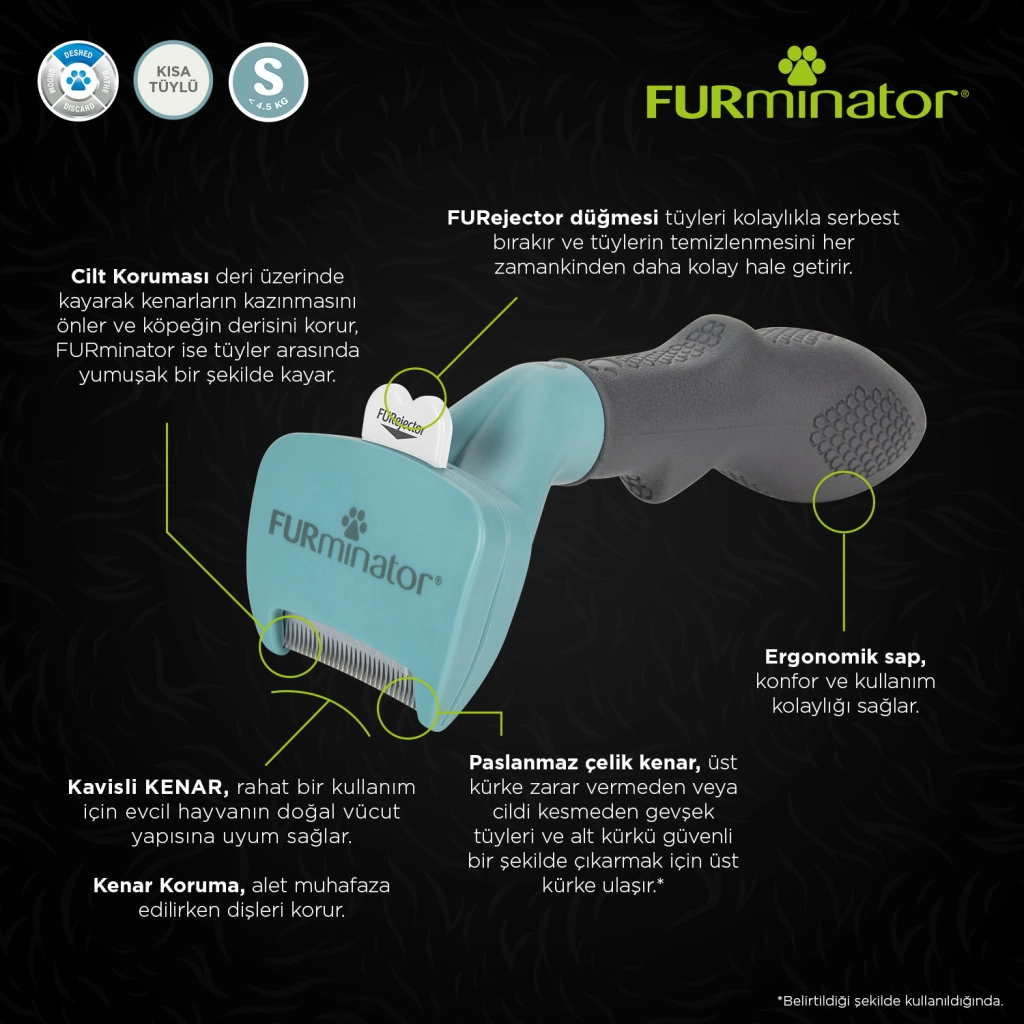 Furminator Kısa Tüylü Kediler için Tüy Toplayıcı Kedi Tarağı 3,9cm [S]