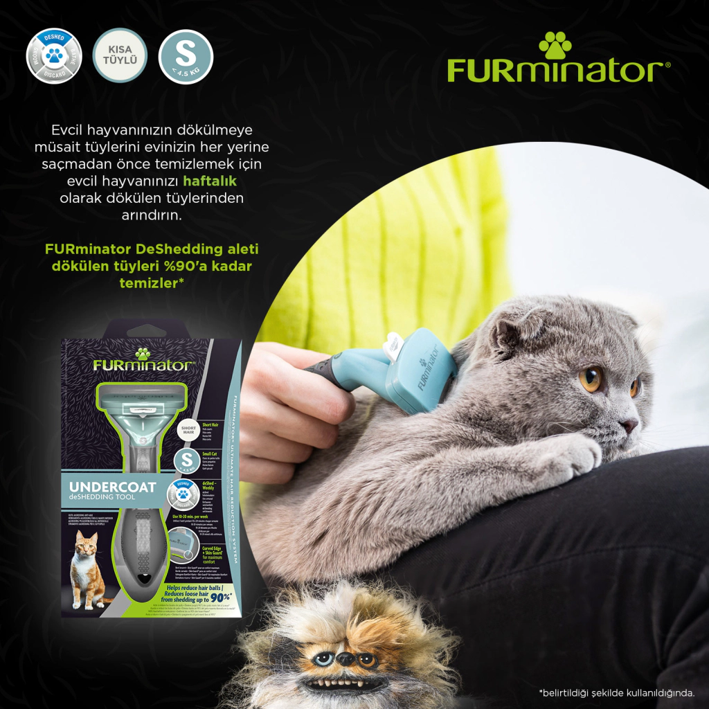Furminator Kısa Tüylü Kediler için Tüy Toplayıcı Kedi Tarağı 3,9cm [S]