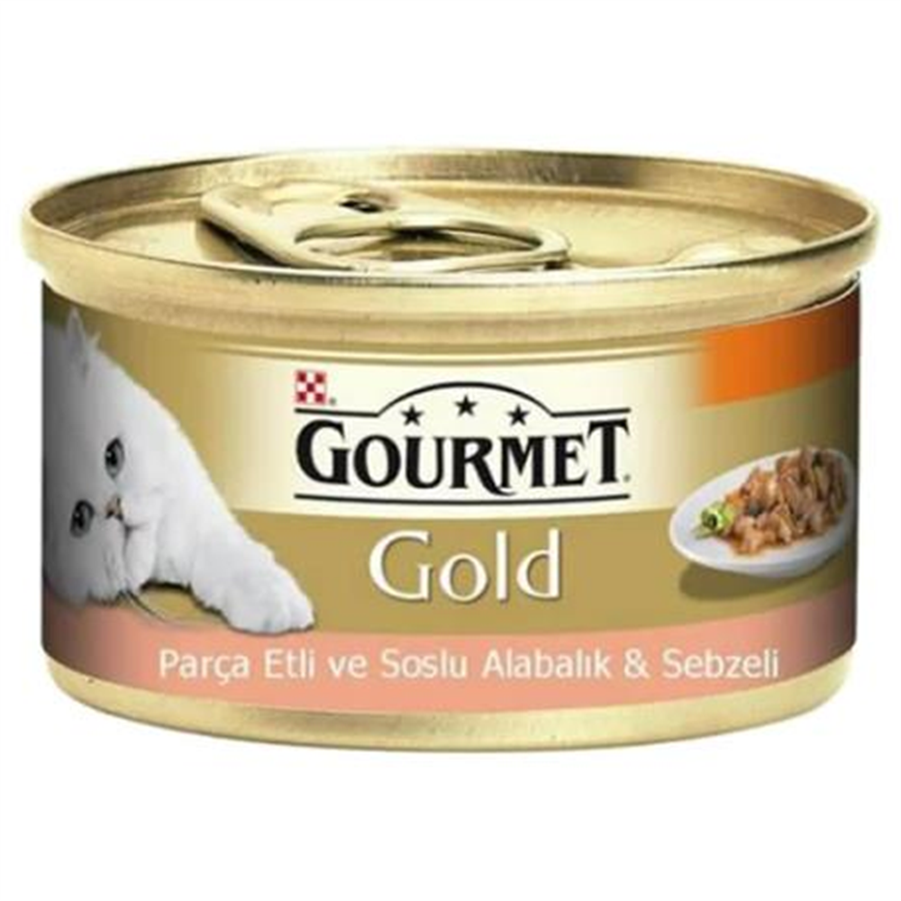 Gourmet Gold Parça Etli Soslu Alabalık ve Sebzeli Kedi Konservesi 85 gr