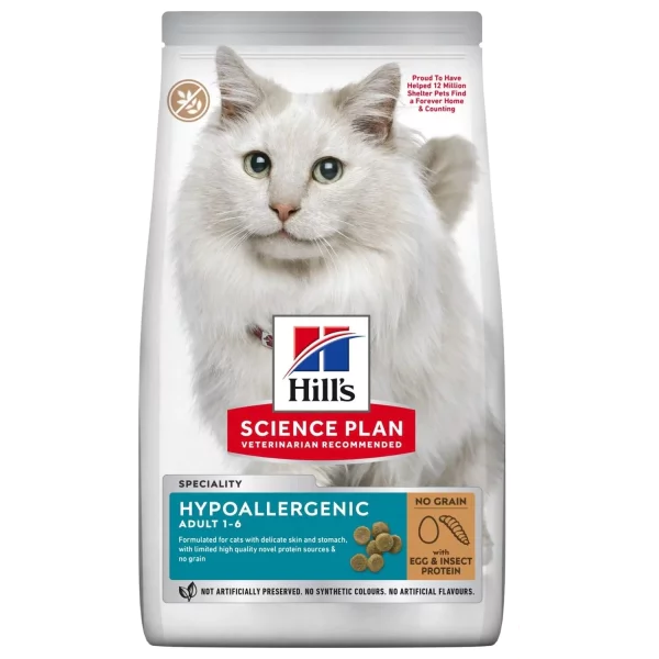 Hill's SCIENCE PLAN Hypo-Allergenic Yumurta ve Böcek Proteinli Tahılsız Yetişkin Kedi Maması 1,5kg