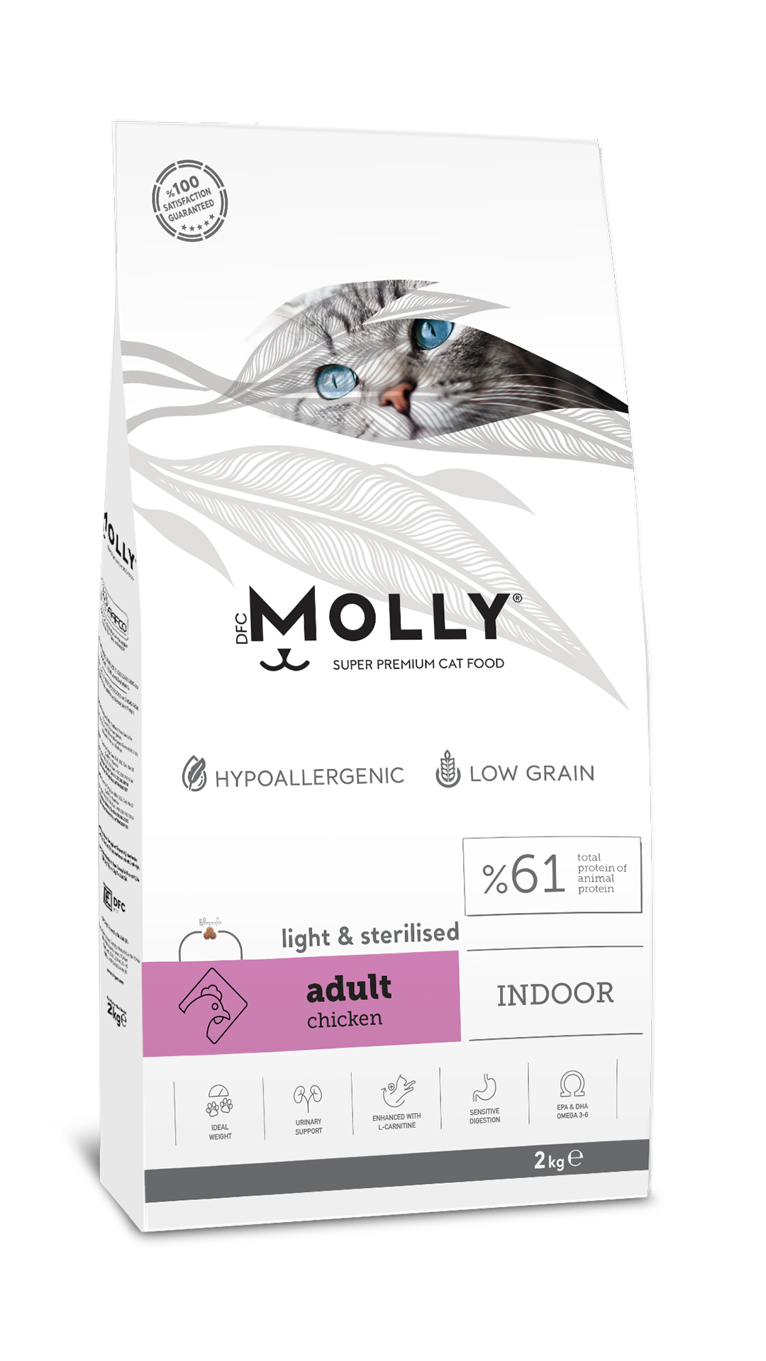 Molly Indoor Light Hipoalerjenik Tavuklu Düşük Tahıllı Kısırlaştırılmış Kedi Maması 2kg