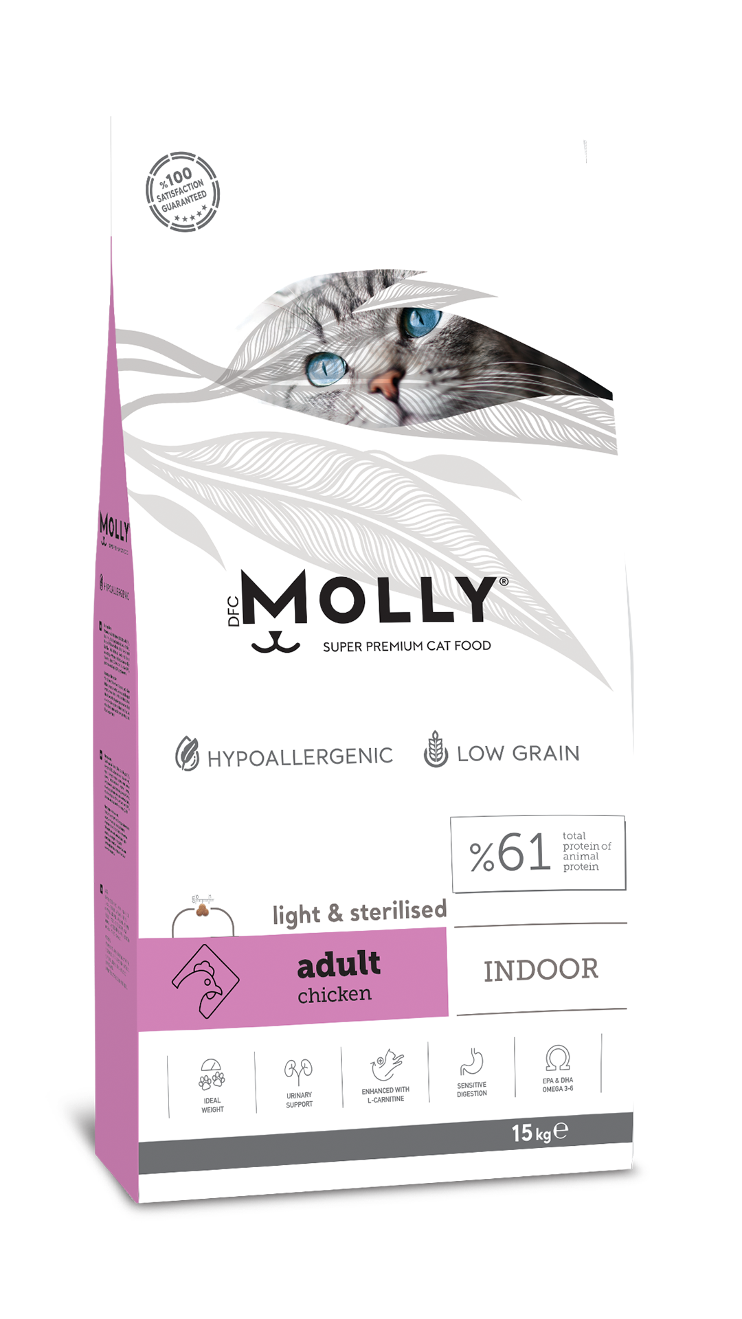 Molly Indoor Light Hipoalerjenik Tavuklu Düşük Tahıllı Kısırlaştırılmış Kedi Maması 15kg