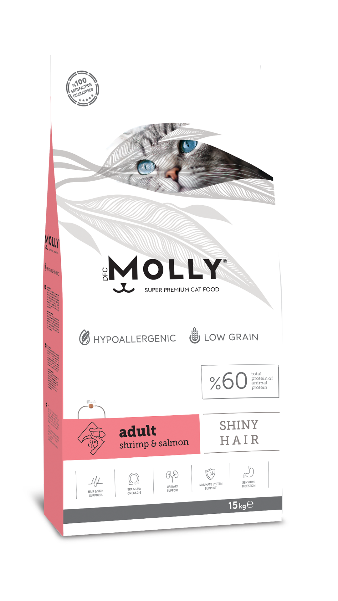 Molly Shiny Hair Somonlu ve Karidesli Düşük Tahıllı Yetişkin Kedi Maması 15kg