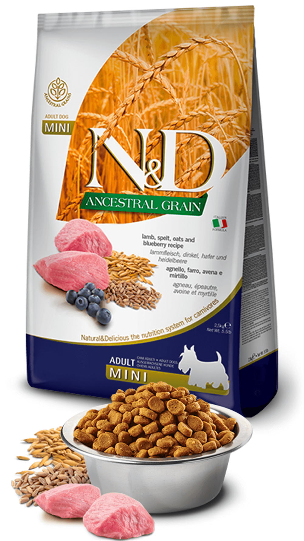 N&D Ancestral Kuzu Etli Yaban Mersinli Küçük Irk Ata Tahıllı Yetişkin Köpek Maması 7kg