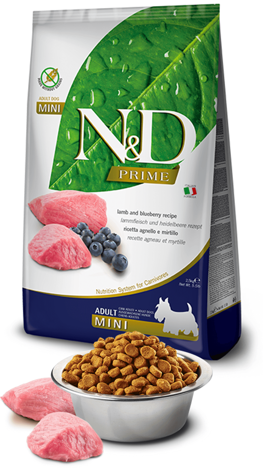 N&D Prime Kuzu Etli ve Yaban Mersinli Küçük Irk Tahılsız Yetişkin Köpek Maması 2,5kg