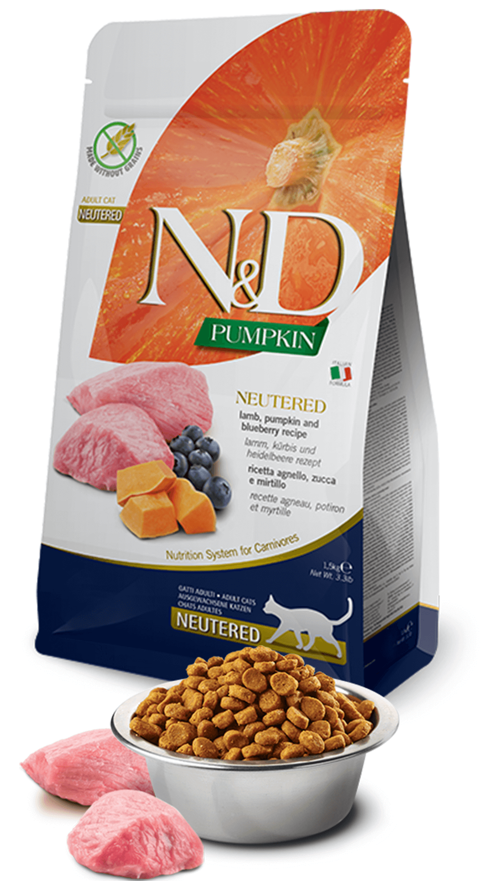 N&D Pumpkin Kuzu Etli Bal Kabaklı Tahılsız Kısırlaştırılmış Kedi Maması 1,5kg