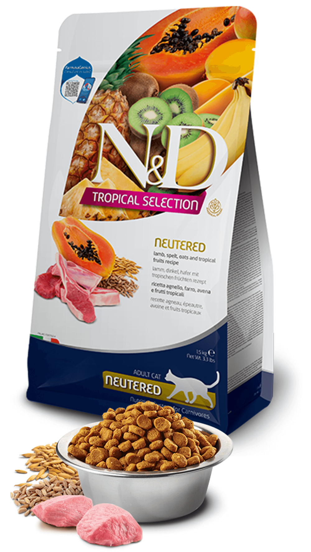 N&D Tropical Kuzu Etli ve Tropikal Meyveli Kısırlaştırılmış Kedi Maması 1,5kg