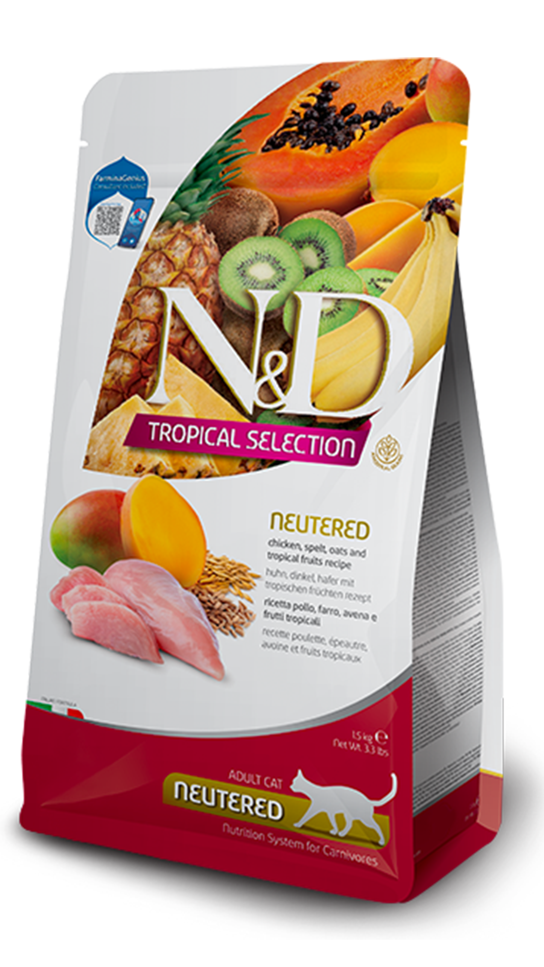 N&D Tropical Selection Tavuklu ve Tropikal Meyveli Kısırlaştırılmış Kedi Maması 4kg+1kg HEDİYE!