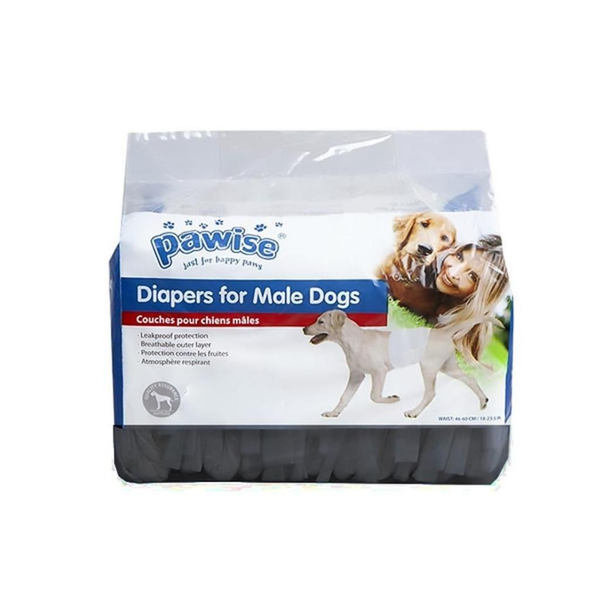 Pawise Erkek Köpek M Çiş Bezi Bebek Bezi Bel 46-60cm 18-23.5 İnç 12'li Siyah