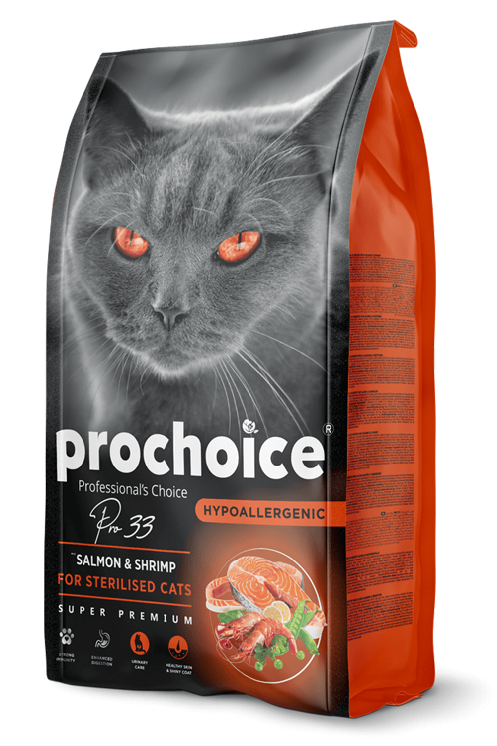 ProChoice 33 HypoAllergenic Somonlu ve Karidesli Düşük Tahıllı Kısırlaştırılmış Kedi Maması 15 kg