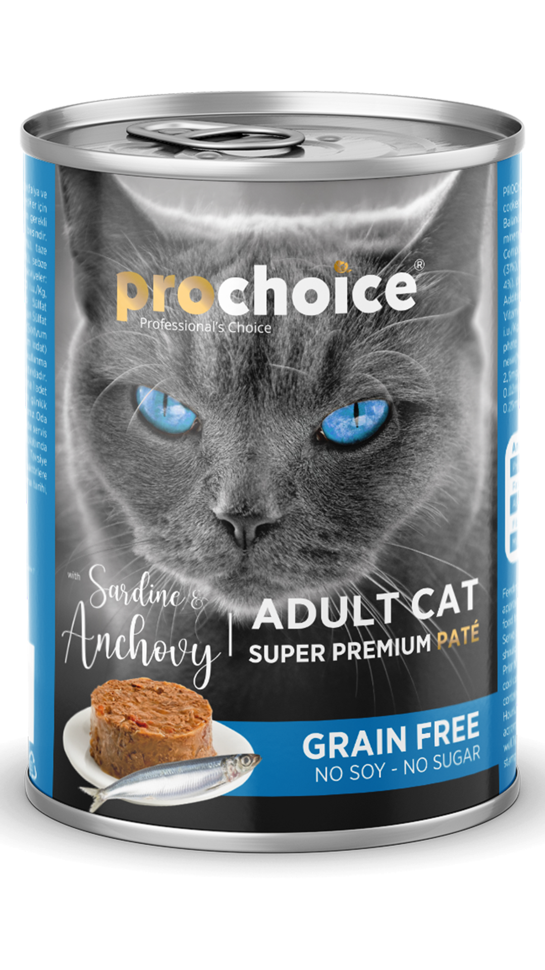 ProChoice Sardalya ve Hamsi Etli Şekersiz Tahılsız Ezme Yetişkin Kedi Konservesi 400 Gr