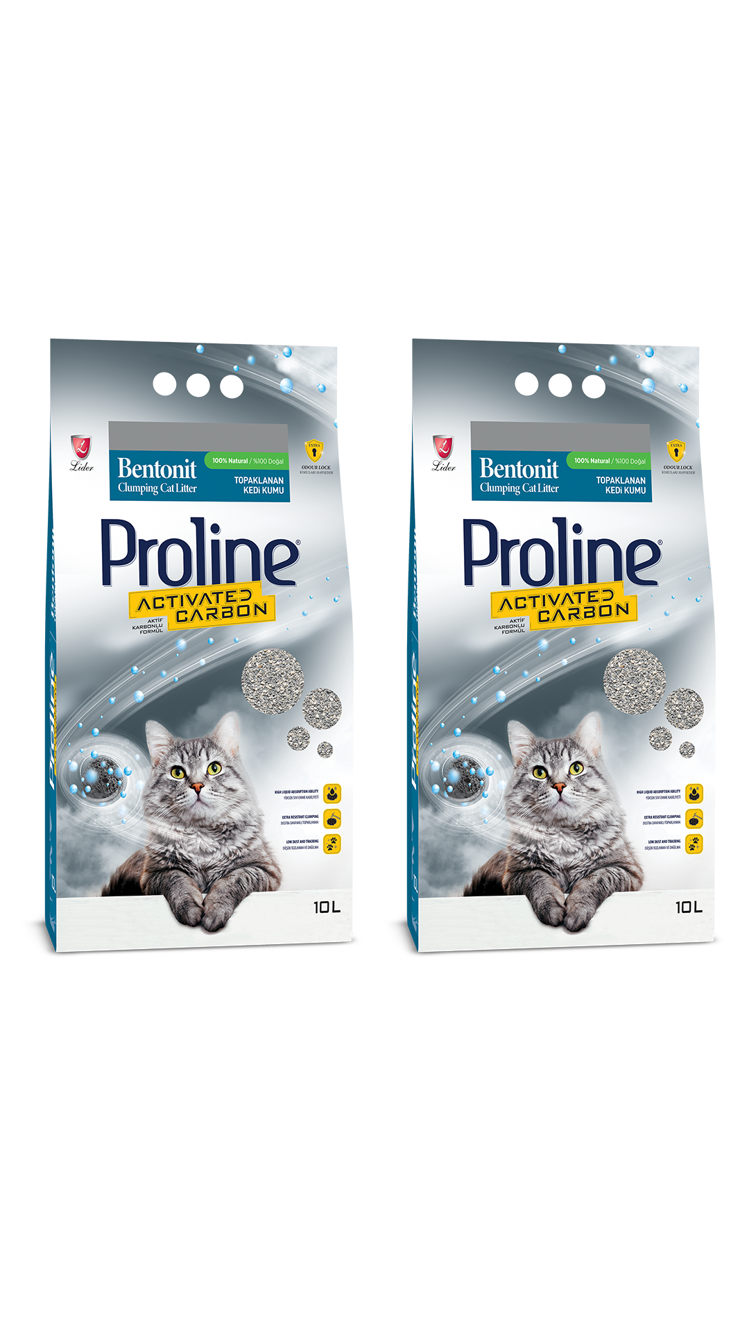Proline Bentonit Aktif Karbonlu Kedi Kumu 10 Lt x 2 Adet