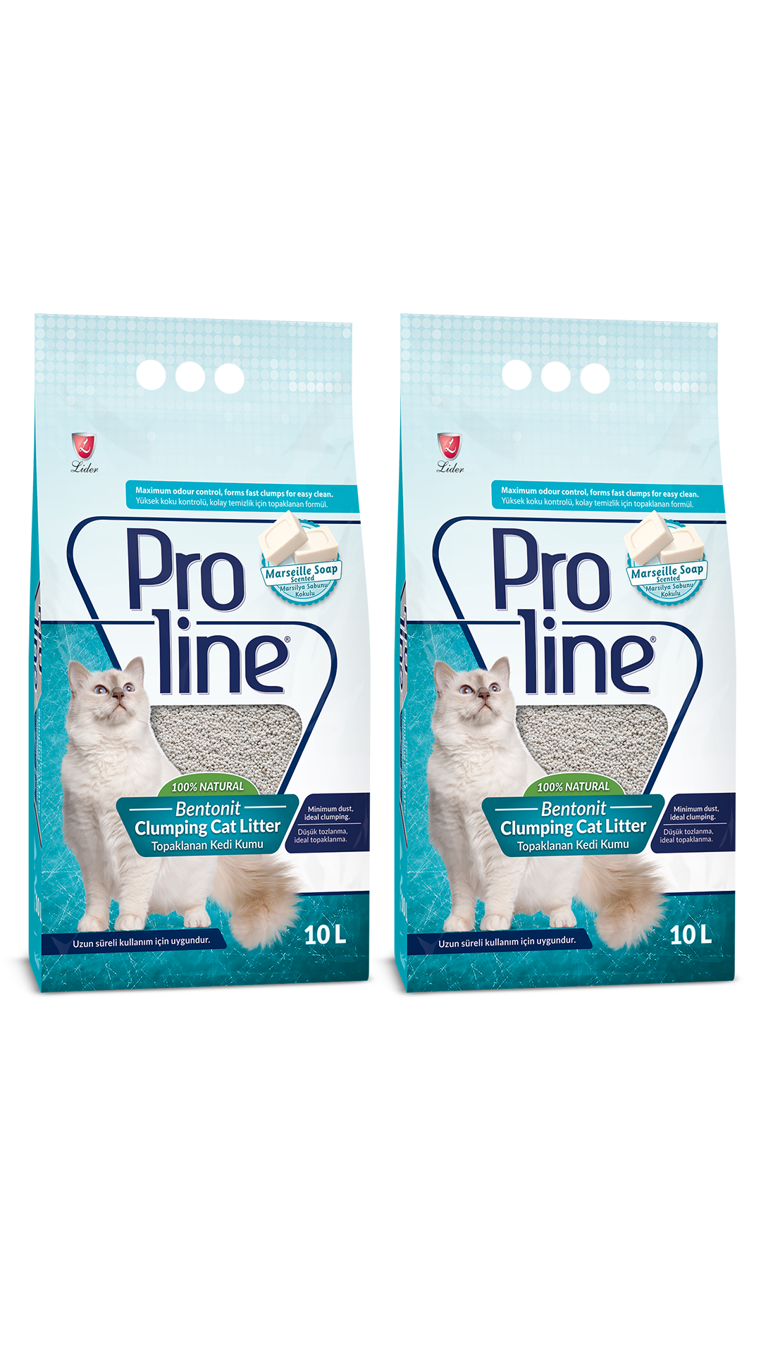 Proline Marsilya Sabunu Kokulu Bentonit Kedi Kumu 10 Lt x 2 Adet