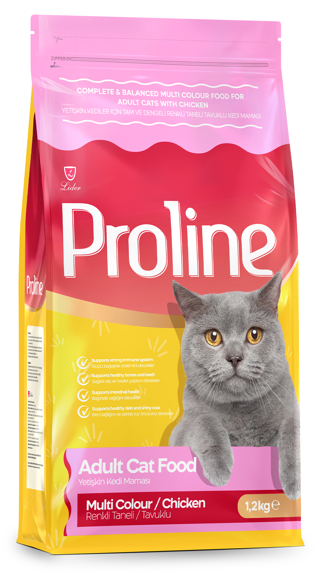 Proline Renkli Taneli Tavuklu Yetişkin Kedi Maması 1.2 Kg