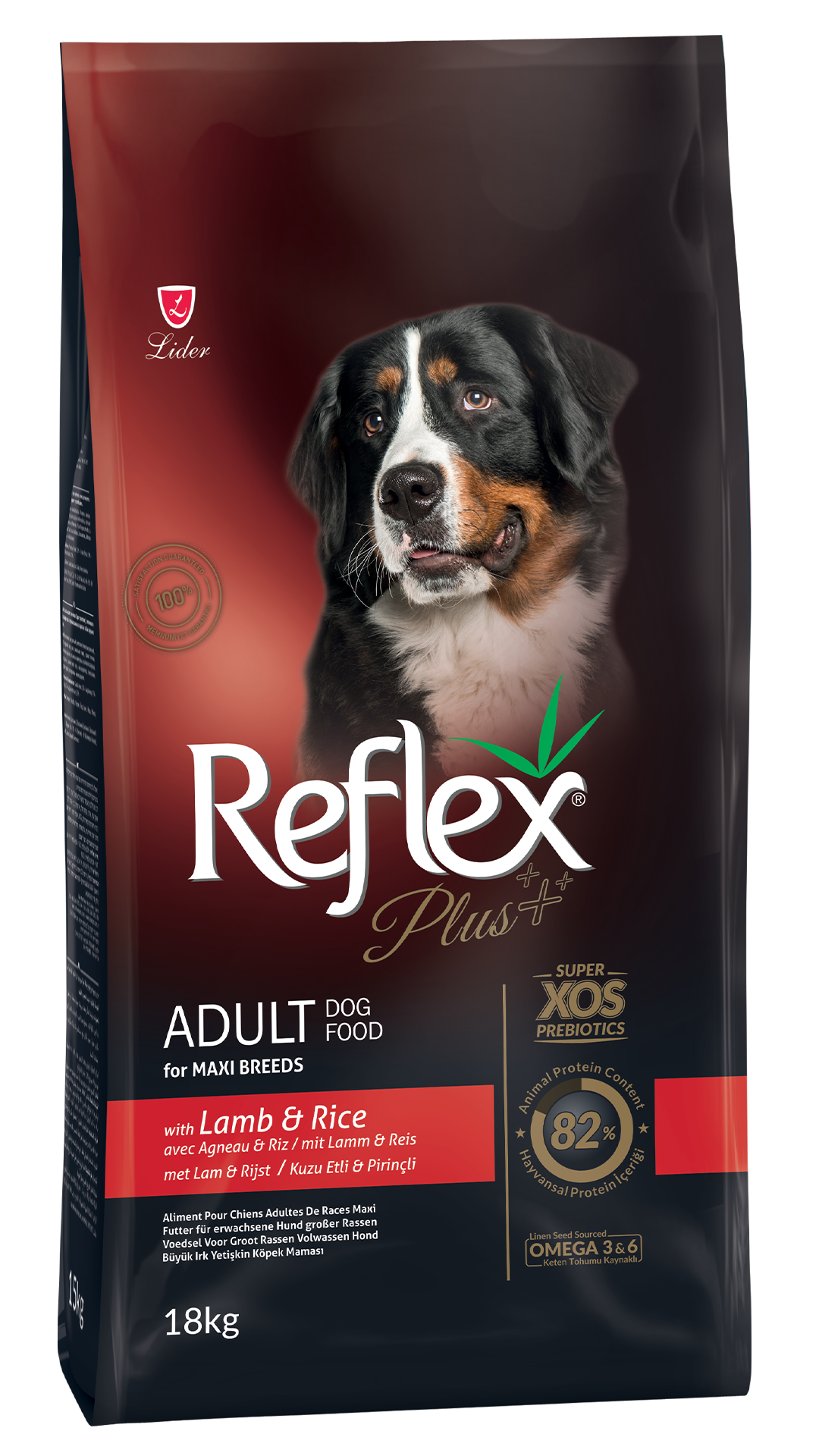 Reflex iri ırk Yetişkin Köpek Kuzu Etli Ve Pirinçli Köpek Maması 18 Kg