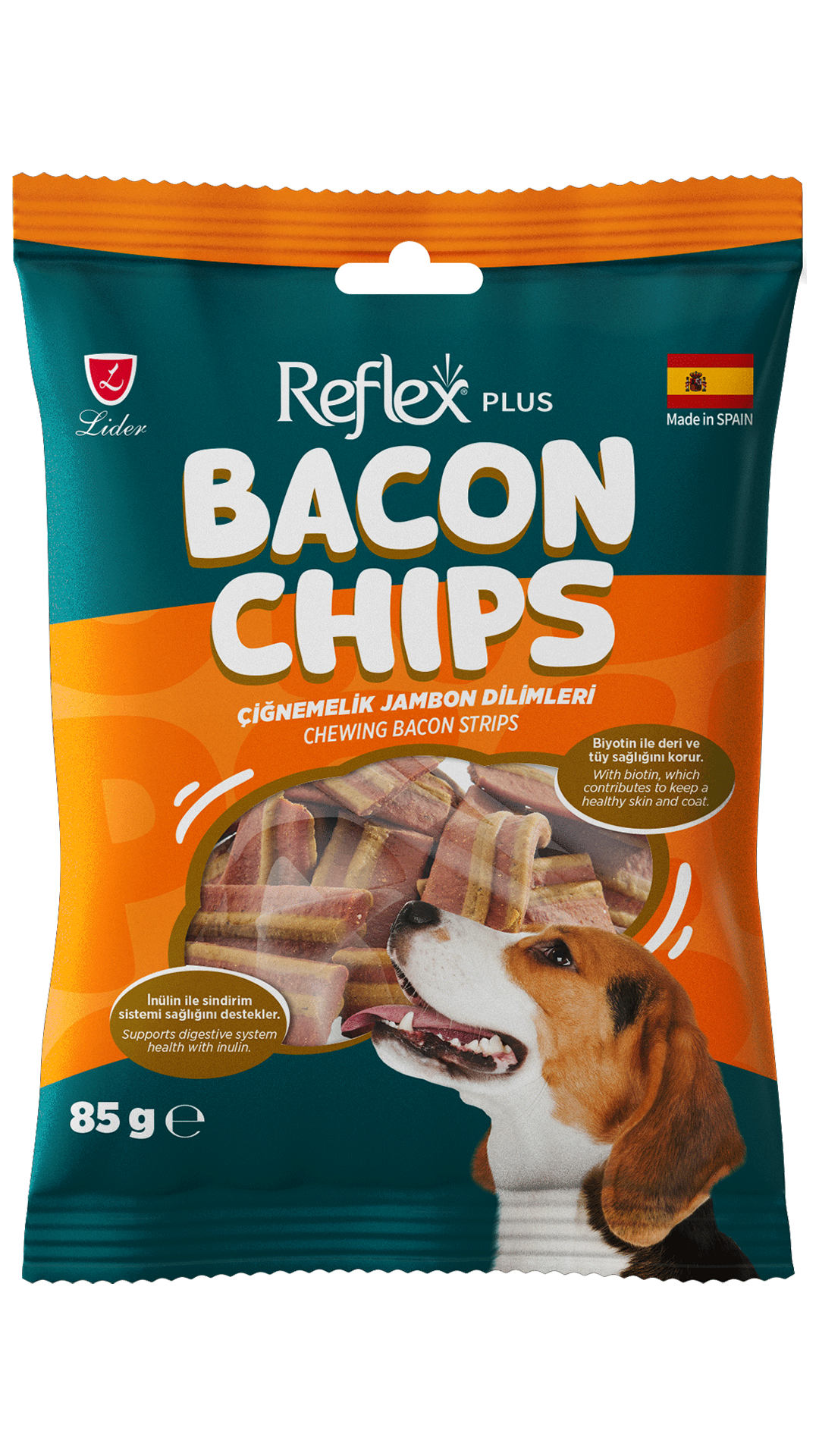 REFLEX PLUS CHEWING BACON STRIPS ADULT DOG  85G