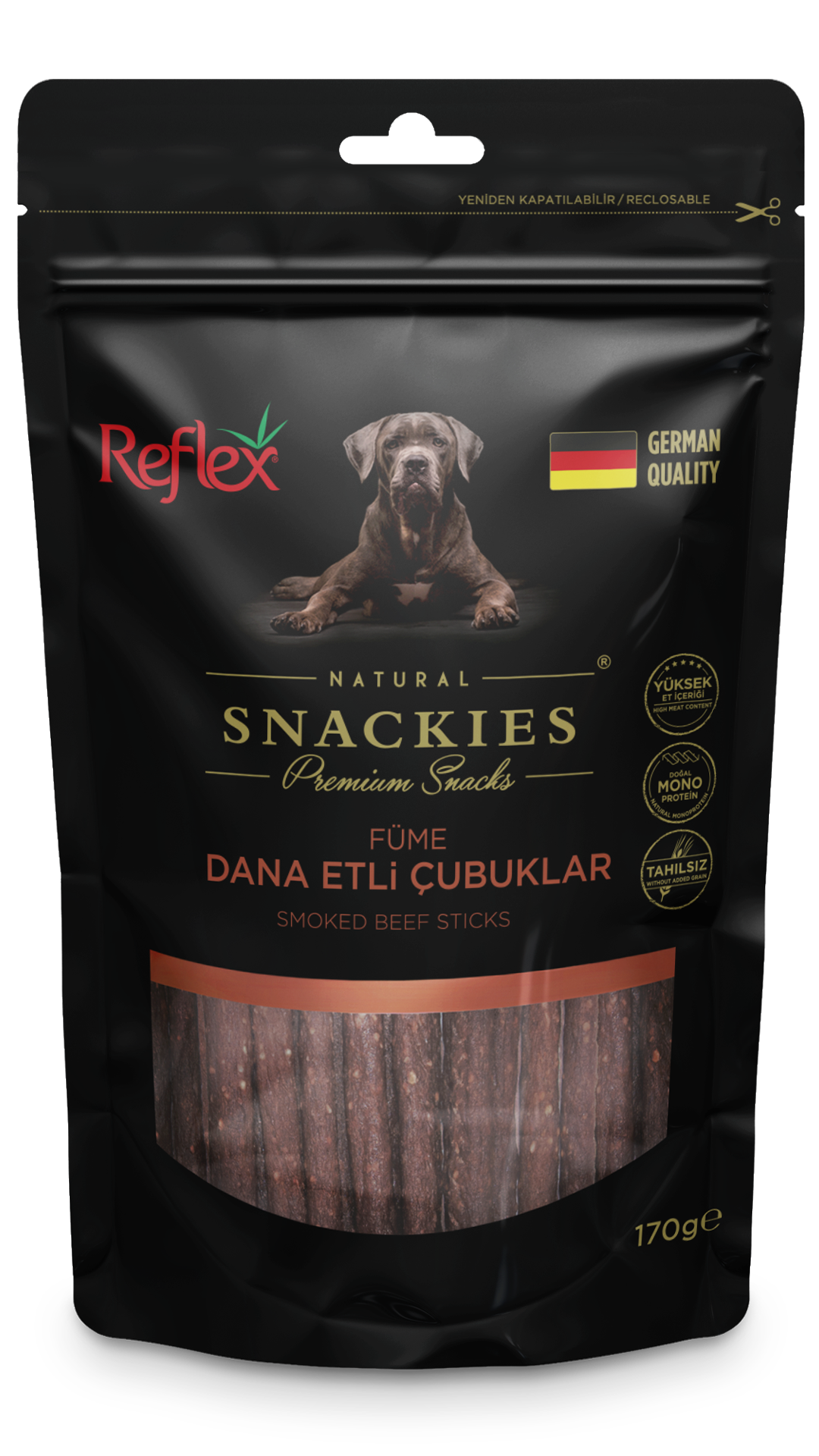Reflex Snackies Natural Füme Dana Etli Tahılsız Köpek Ödül Çubuğu 170gr