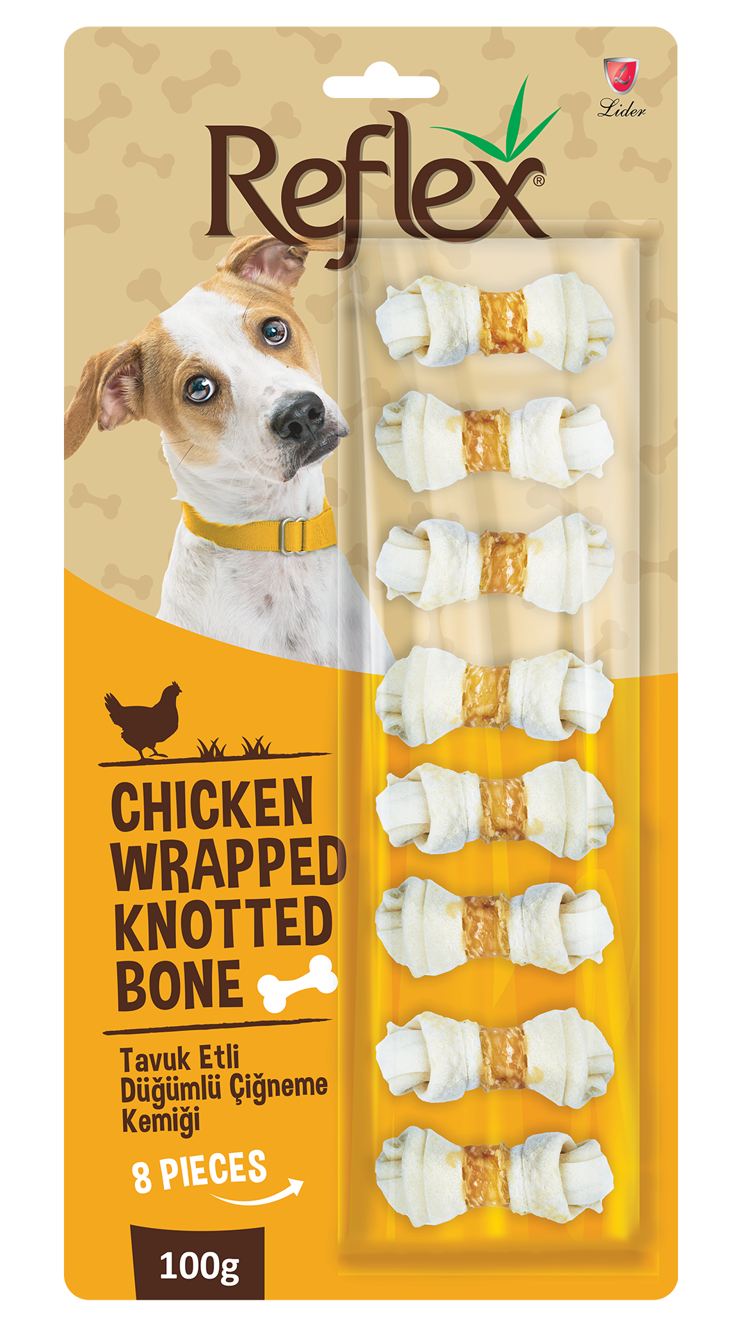 Reflex Tavuk Eti Sargılı Düğümlü Köpek Çiğneme Kemiği 100gr (8'li)