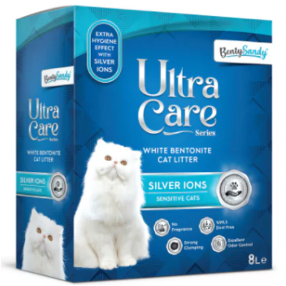 Ultra Care Silver Ions Hassas Kediler İçin Parfümsüz Bentonit Kedi Kumu 8 Lt