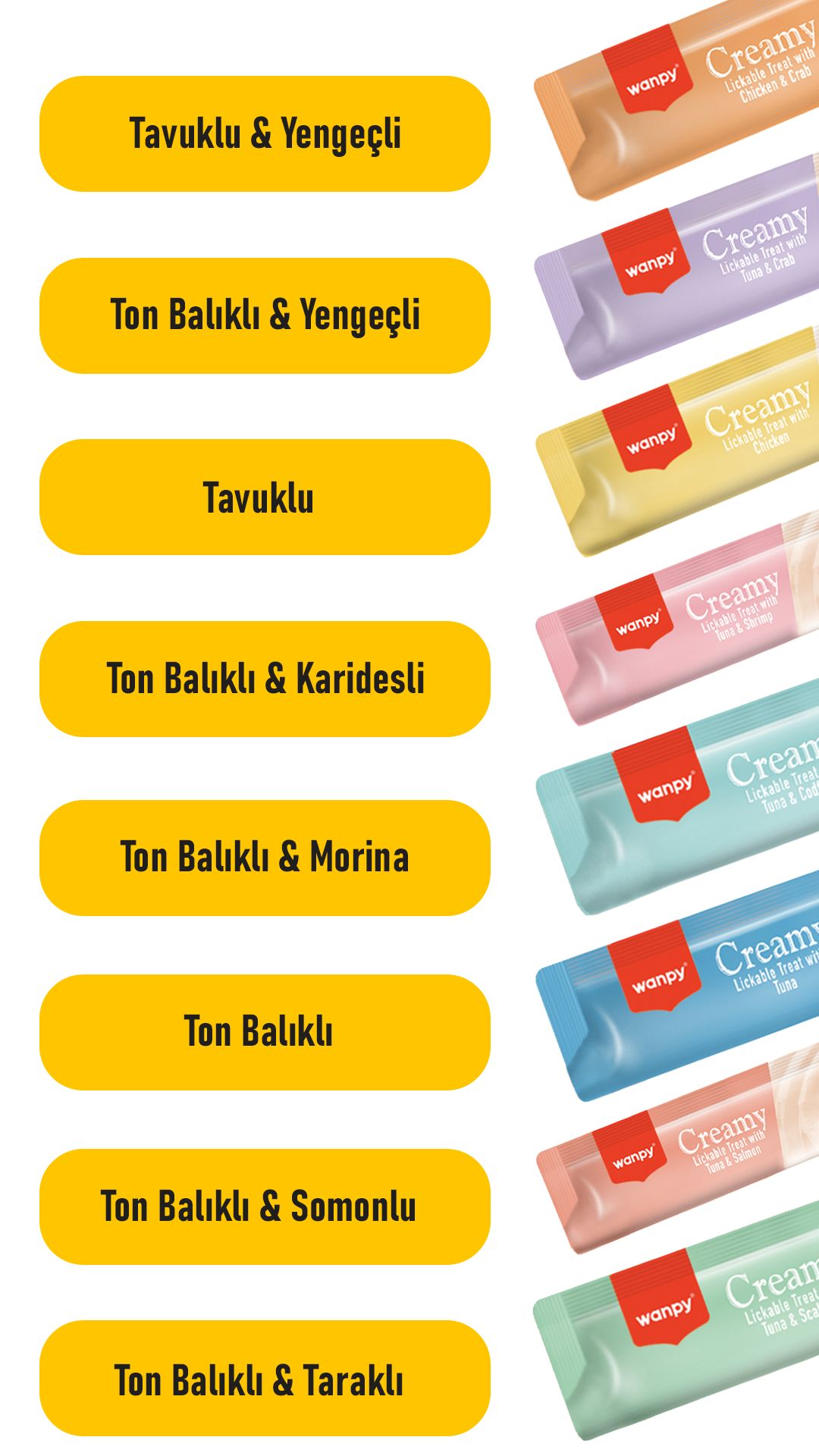 Wanpy Creamy Cat Treat Karışık Krema Sıvı Kedi Ödül Maması 45 Adet X 14 Gram