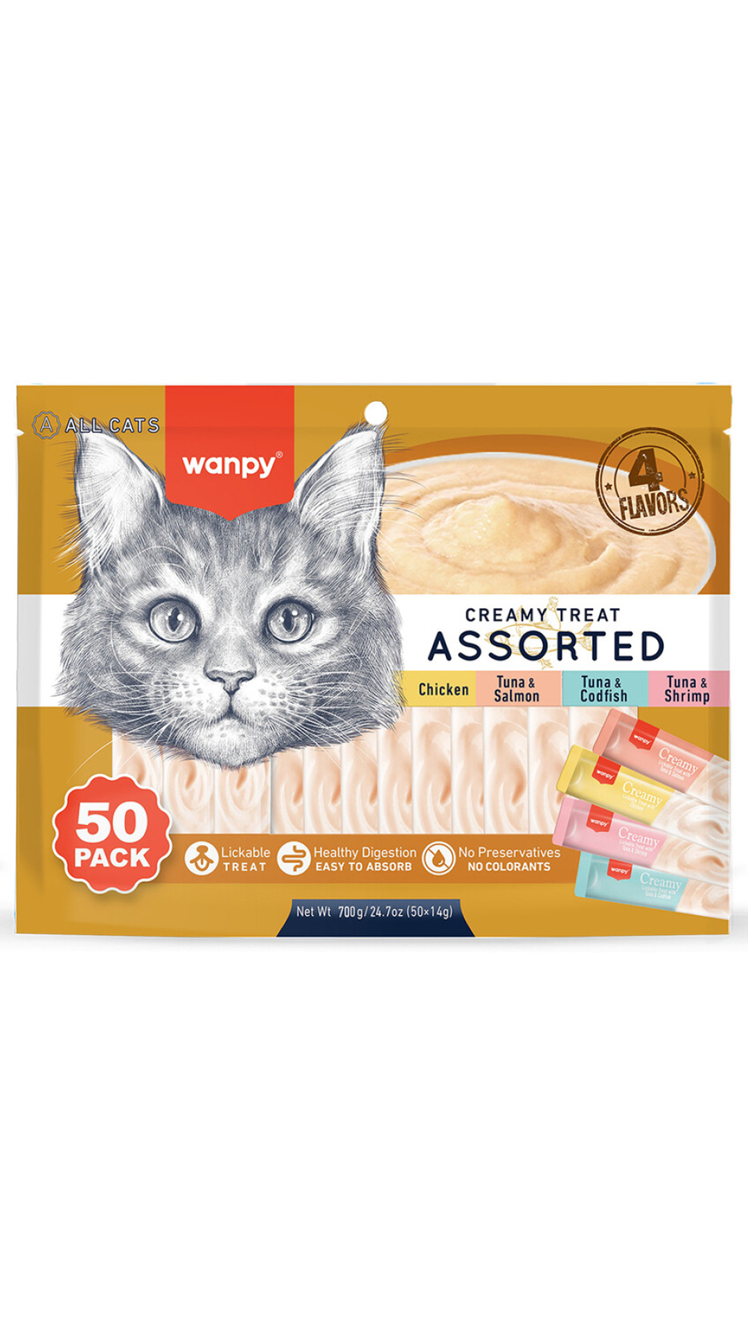 Wanpy Karışık 4 Lezzetli Krema Kedi Ödülü 50*14 gr
