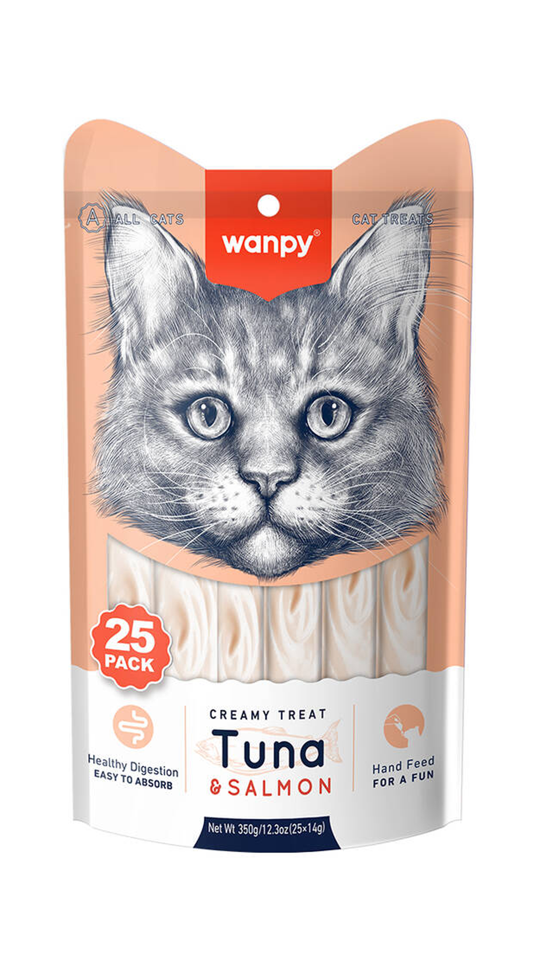 Wanpy Ton Balığı ve Somonlu Sindirim Sistemi Destekleyici Krema Kedi Ödül Maması 25x14gr