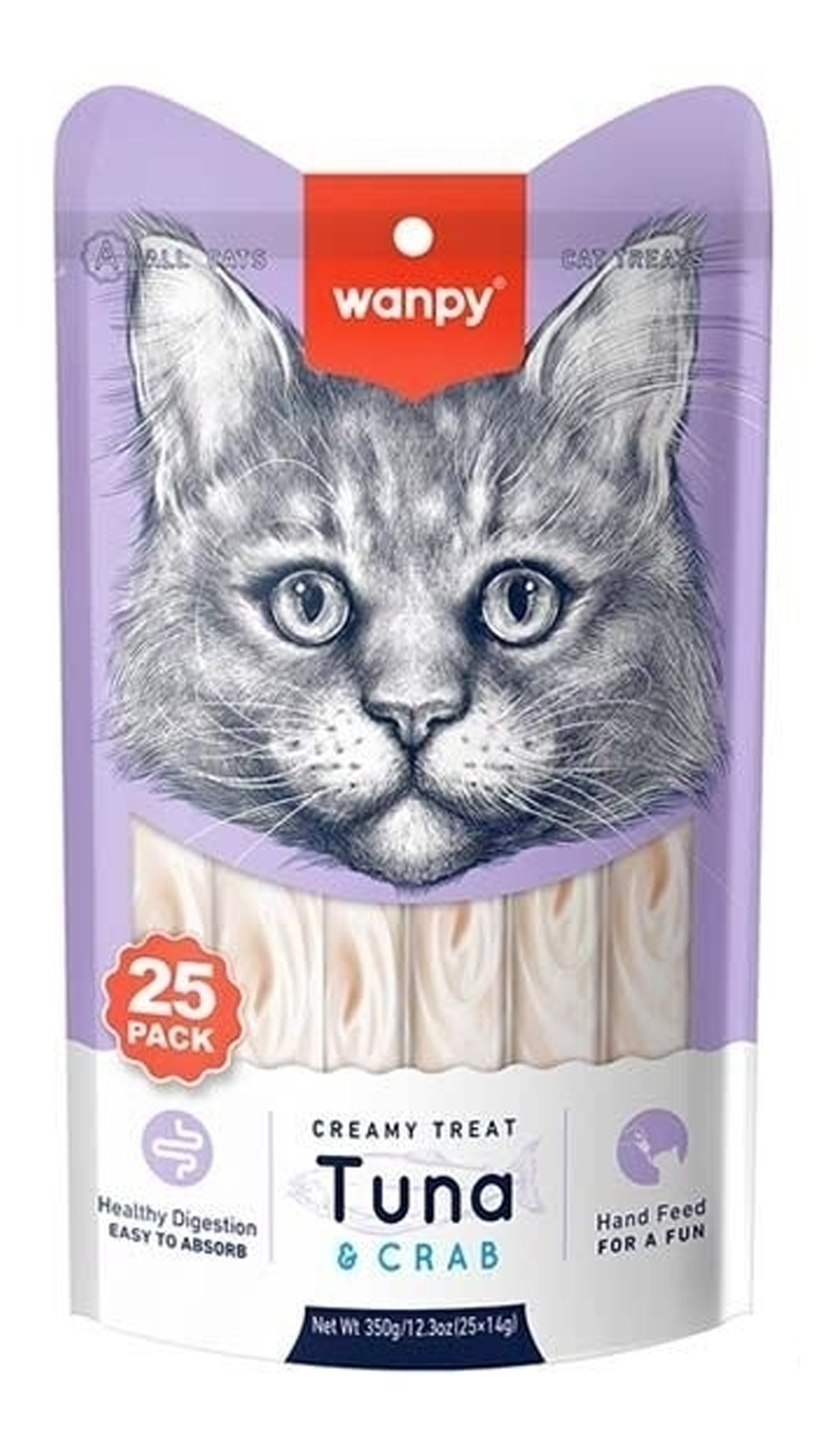 Wanpy Ton Balığı ve Yengeçli Sindirim Sistemi Destekleyici Krema Kedi Ödül Maması 14gr (25'li)