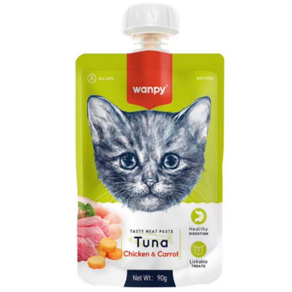 Wanpy Ton Balıklı Tavuklu ve Havuçlu Ezme Kedi Ödül Maması 90 gr