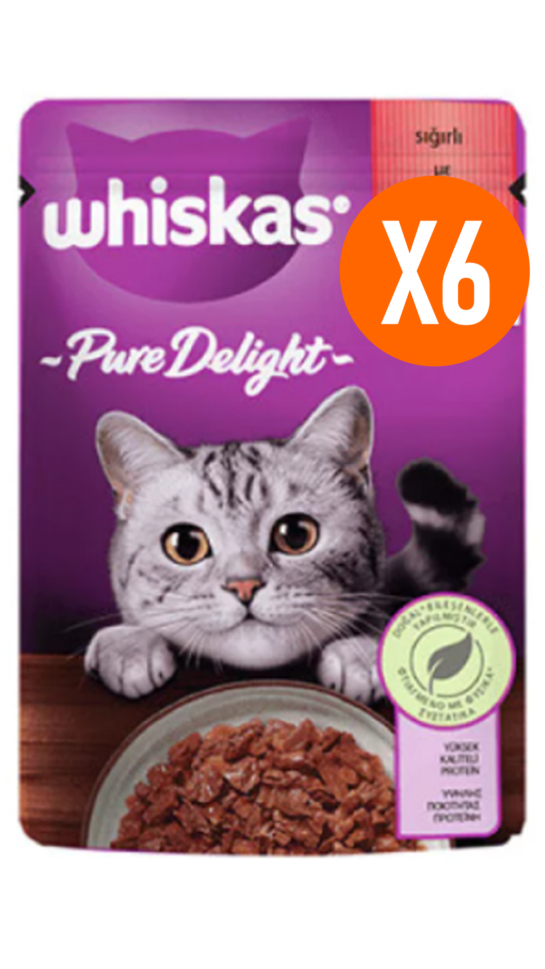 Whiskas Pouch Pure Delight Jöle İçinde Sığır Etli Yetişkin Kedi Konservesi 85 Gr 6 Adet