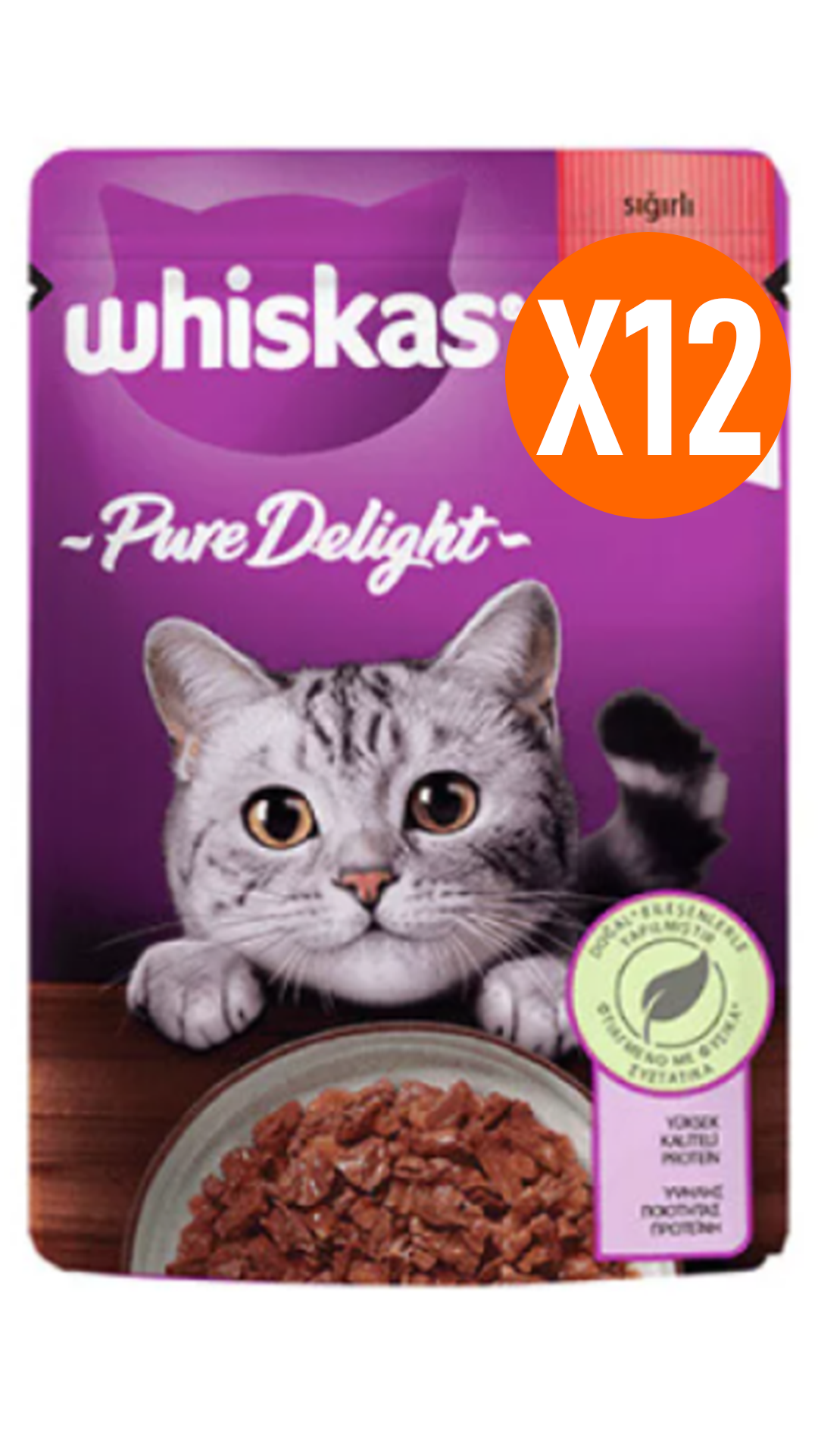 Whiskas Pouch Pure Delight Jöle İçinde Sığır Etli Yetişkin Kedi Konservesi 85 Gr 12 Adet