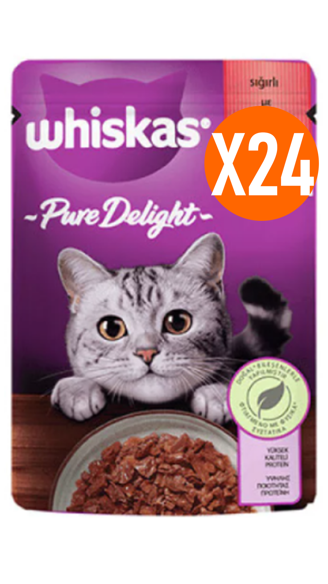 Whiskas Pouch Pure Delight Jöle İçinde Sığır Etli Yetişkin Kedi Konservesi 85 Gr 24 Adet