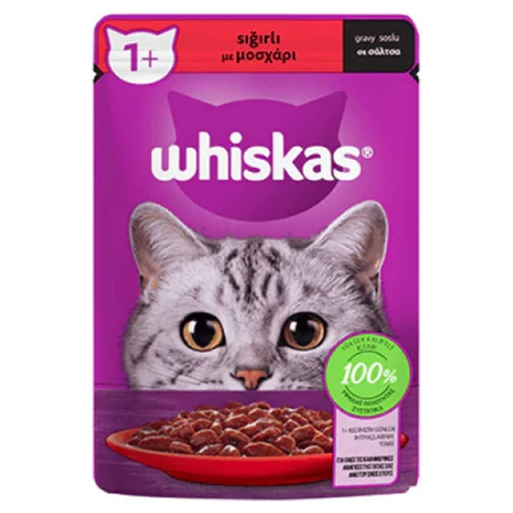 Whiskas Pouch Sos İçinde Sığır Etli Yetişkin Kedi Konservesi 85 gr