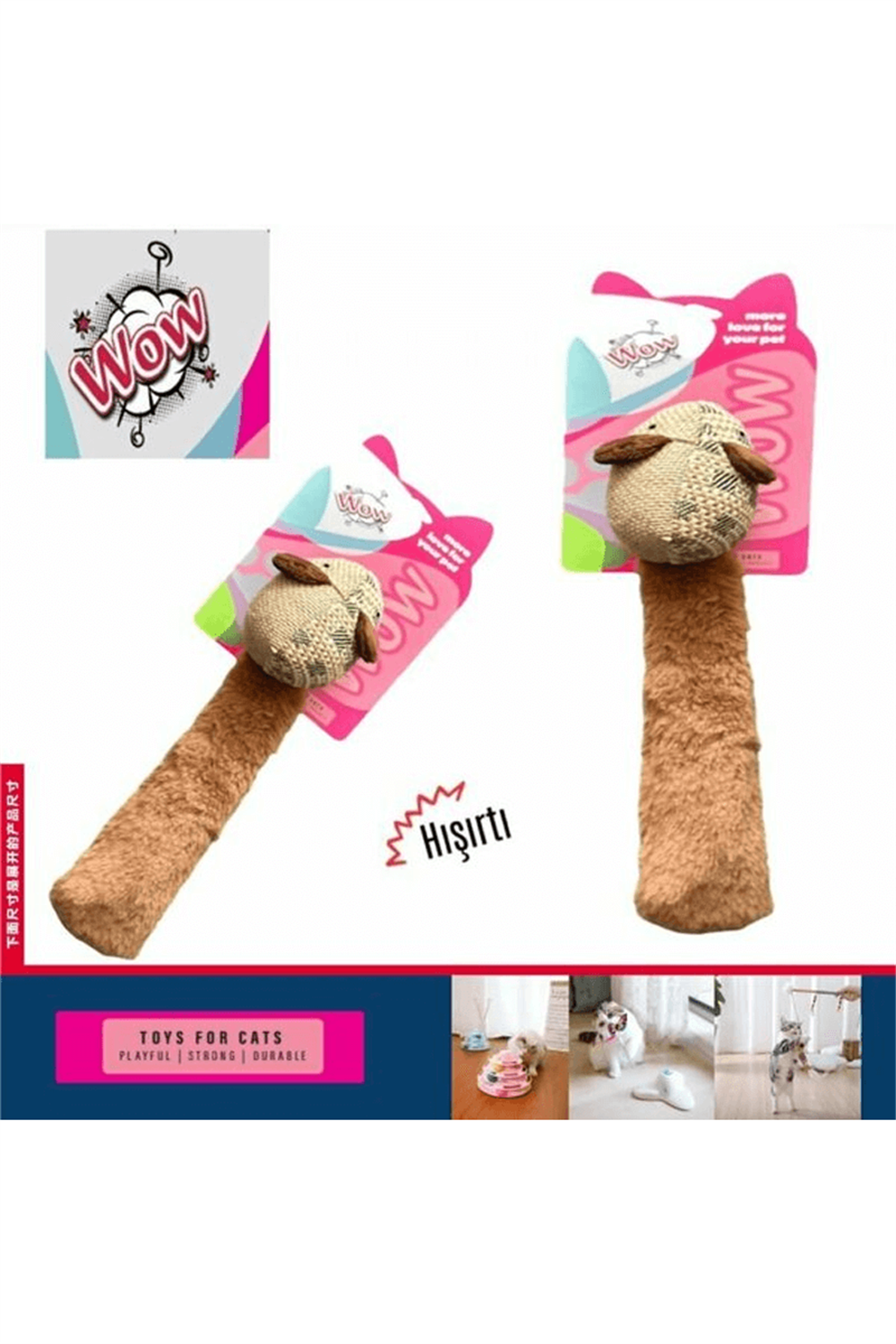 Wow Kedi Oyuncağı Uzun Kuyruklu Fare 1 Adet