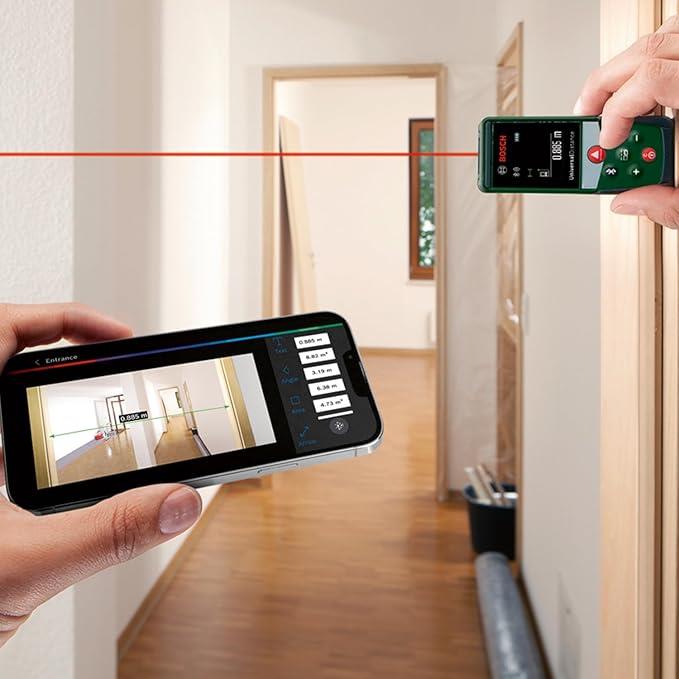 Dijital Lazerli Uzaklık ÖlçerBosch PLR 40 C lazer uzaklık ölçer (40 m'ye kadar mesafeyi hassas ölçme, Bluetooth bağlantısı, ölçüm fonksiyonları)