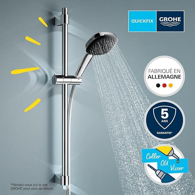 El Duşları ve ParçalarıGROHE Vitalio Comfort 110 Sürgülü Duş Seti, 110mm Kare 3 Akışlı (Masaj, Yağmur & Jet) El Duşu, 600mm Sürgülü Ray, 1750mm Duş Hortumu, Krom, 26096001