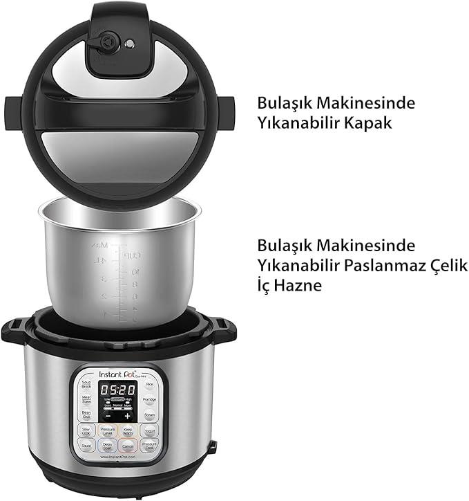 Elektrikli Düdüklü TencerelerInstant Pot Akıllı Pişirici, 3 Litre Kapasite, Elektrikli Düdüklü, Yavaş Pişirme, Pilav Pişirme, Kızartma Modu, Yoğurt Hazırlayıcı, Buharlı Pişirme Ve Yemek Isıtma Özelliği, Paslanmaz Çelik/Siy