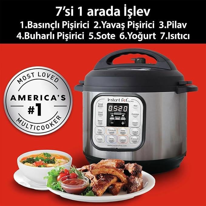 Elektrikli Düdüklü TencerelerInstant Pot Akıllı Pişirici, 3 Litre Kapasite, Elektrikli Düdüklü, Yavaş Pişirme, Pilav Pişirme, Kızartma Modu, Yoğurt Hazırlayıcı, Buharlı Pişirme Ve Yemek Isıtma Özelliği, Paslanmaz Çelik/Siy