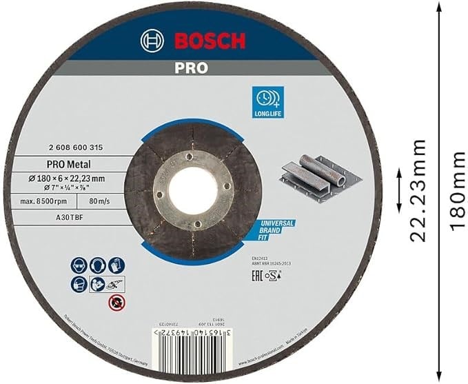 Taşlama Aksesuar ve ParçalarıBosch Professional Accessories Bombeli Metal Kesme Diski, Gri, 230 mm, 1 Adet (2608600228)