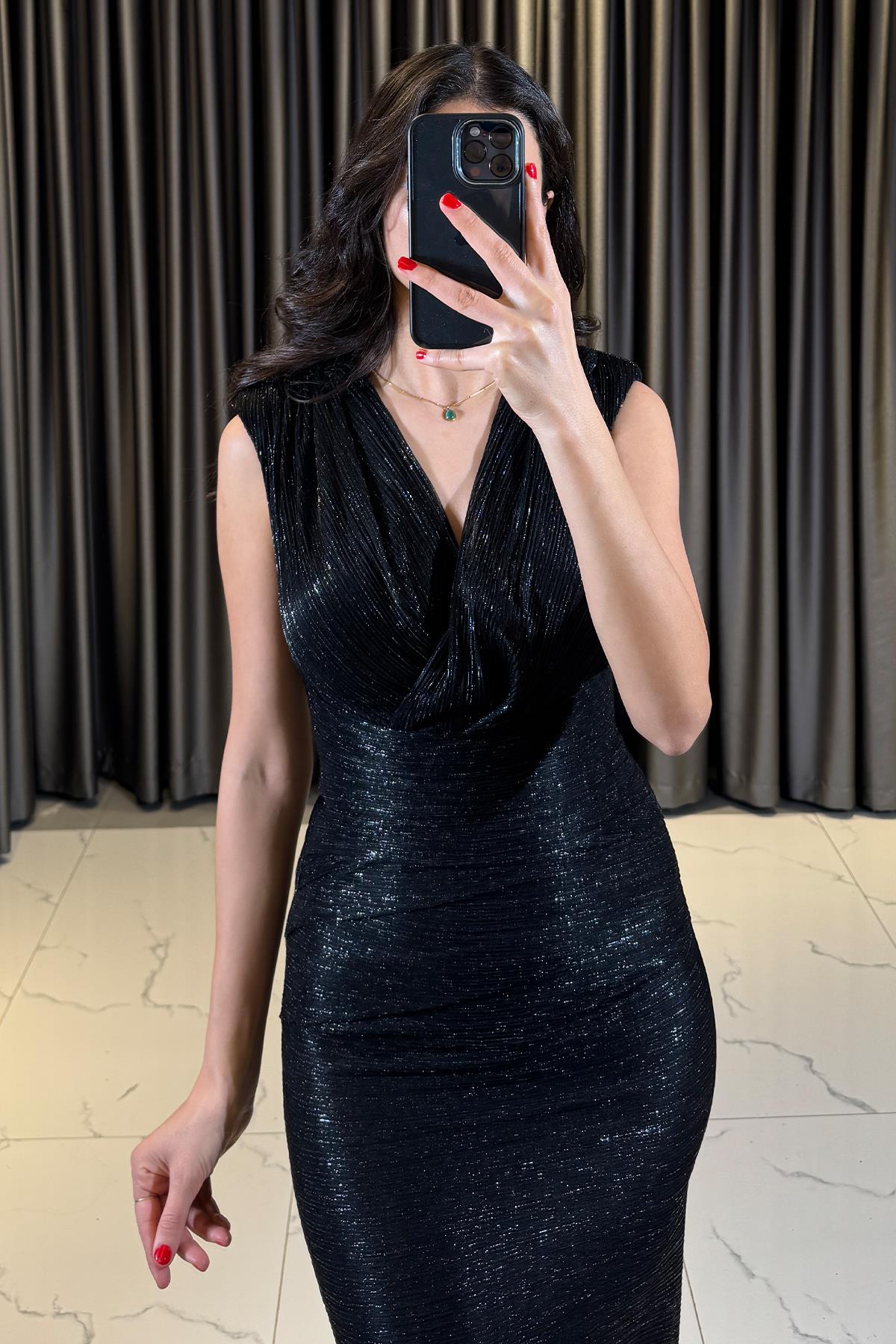Simli Balık Model Abiye Siyah