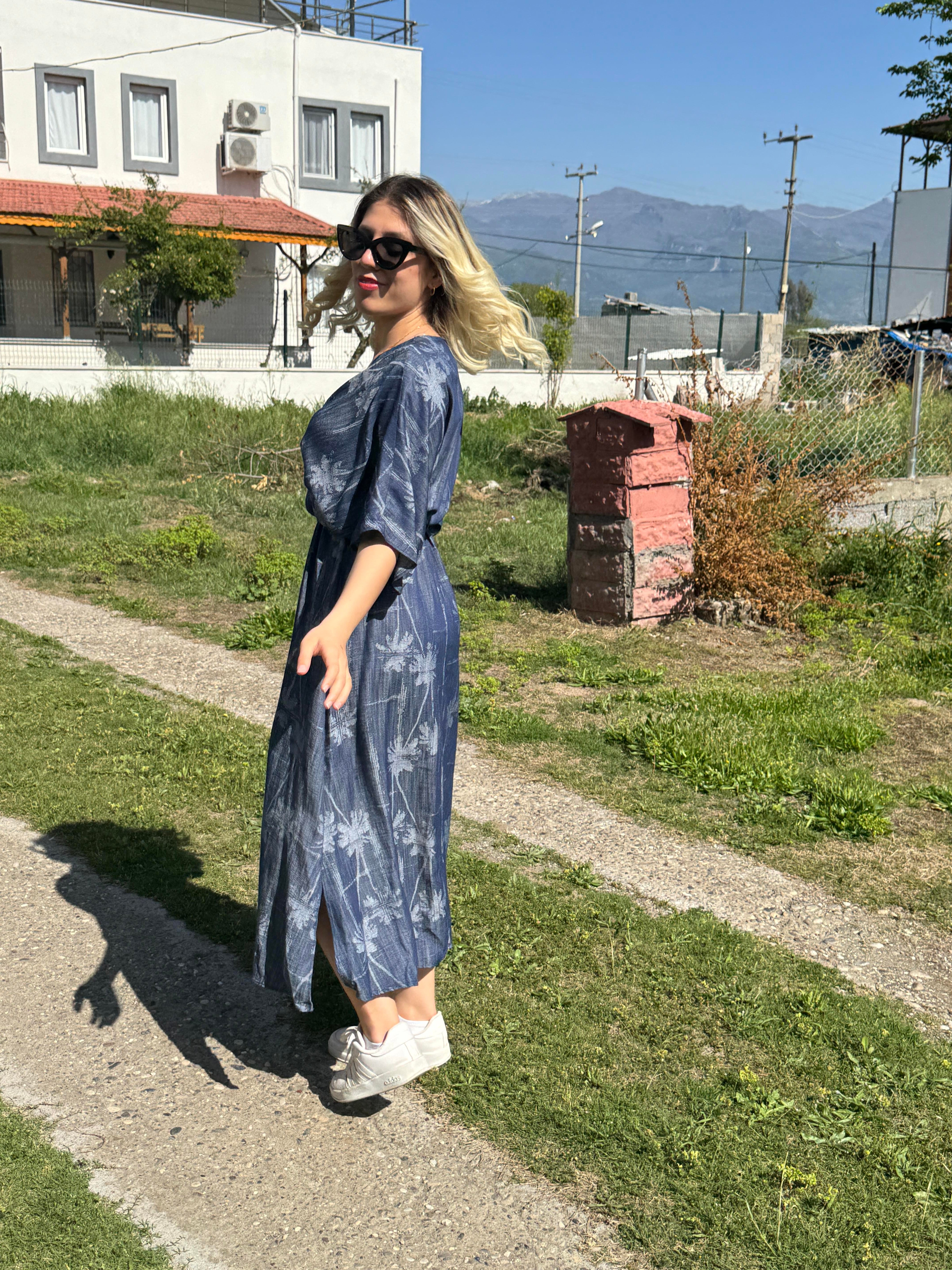 Kruvaze Tensel Kot Elbise-koyu