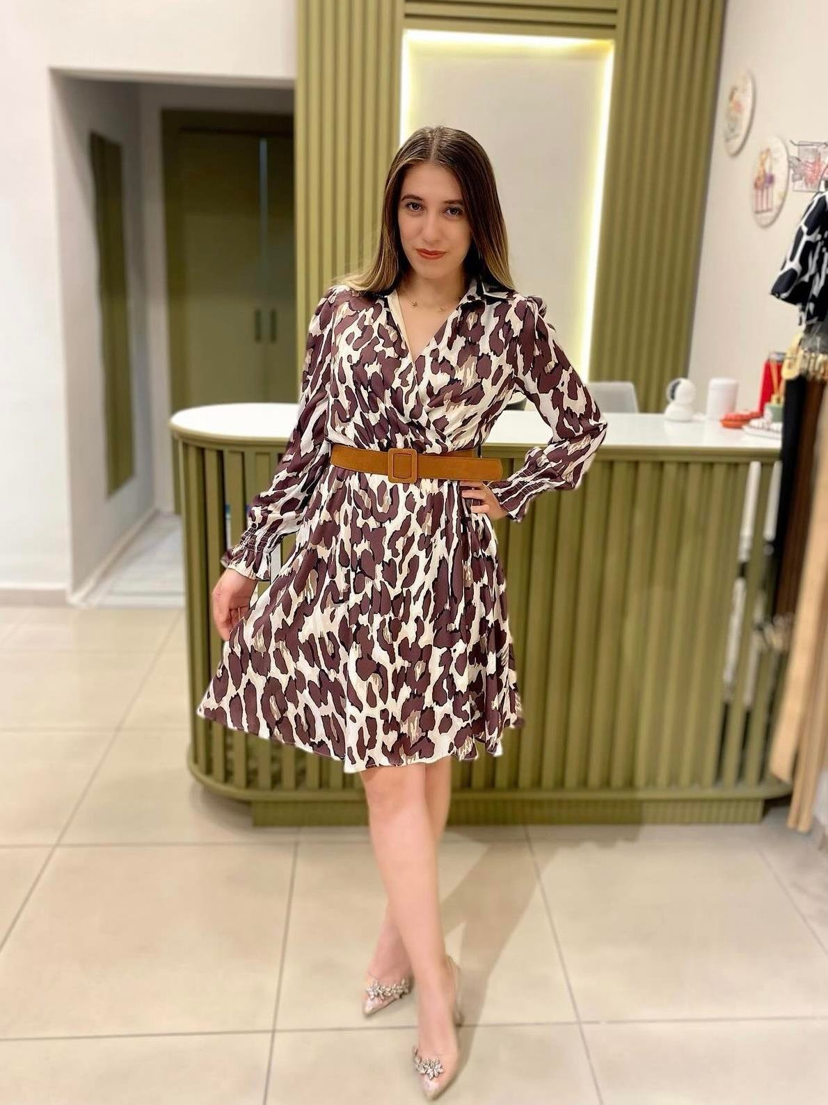 Leopar desen kloş elbise 